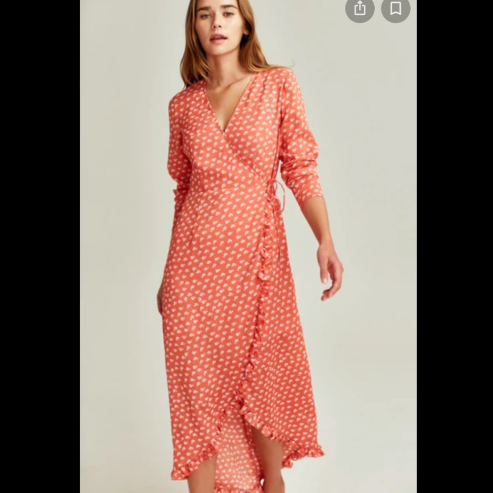 . The‎ Fifth Label coral wrap dress with white flowers size xs